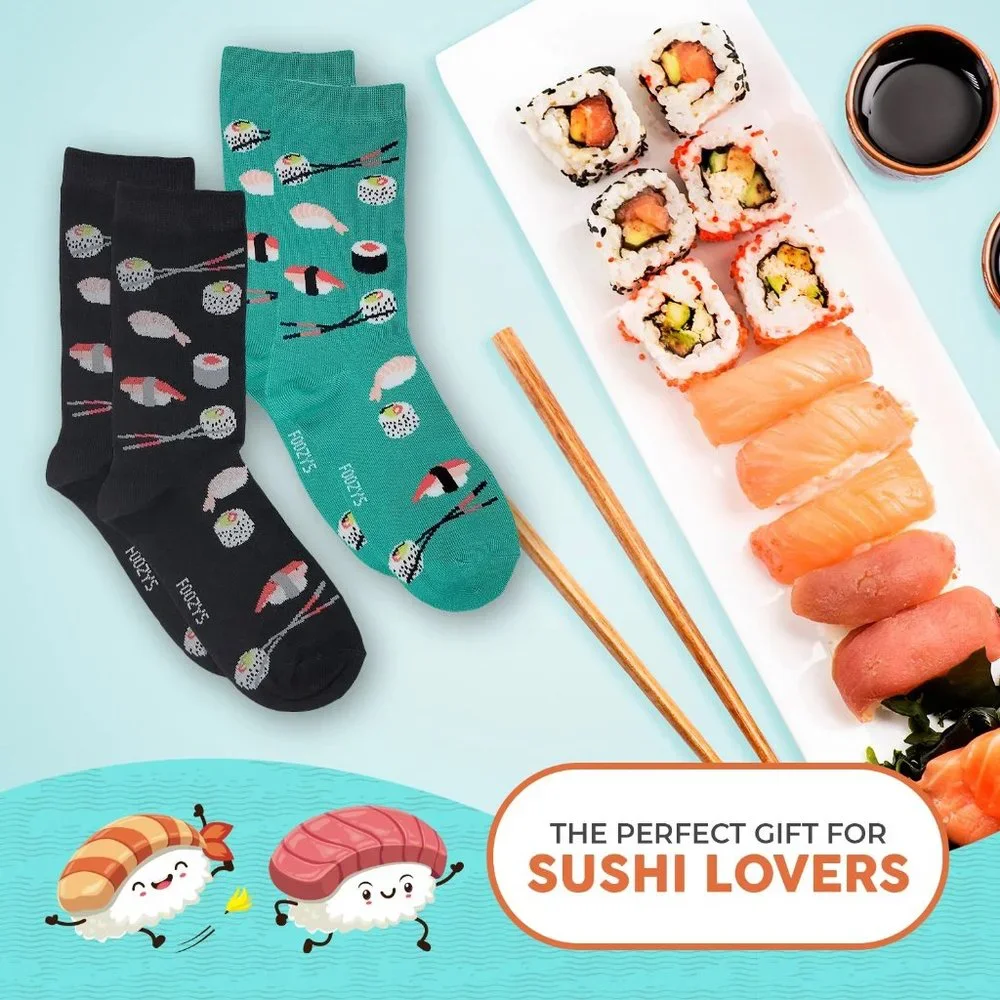 Sushi Japanese Raw Fish Rice Chopsticks Food Socks Foozys Women's 2 Pairs